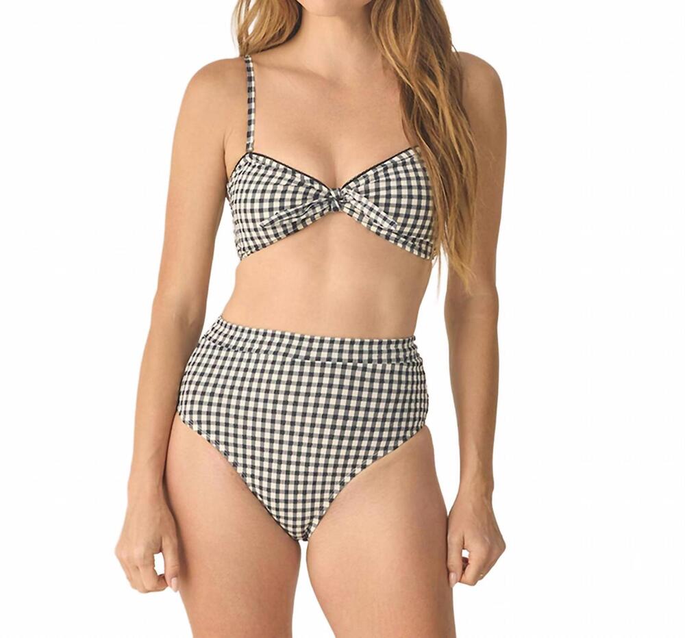 NEW RYLEE + CRU knotted bandeau bikini top in black gingham
